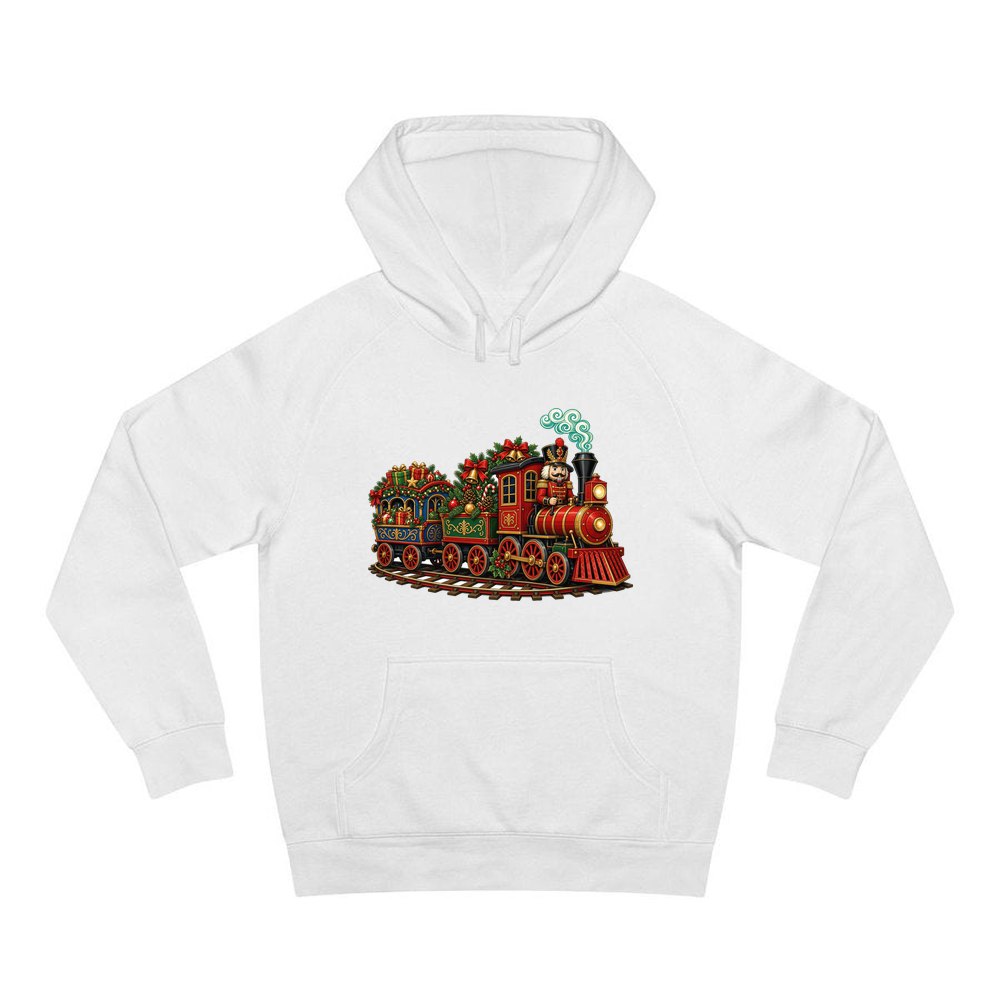 Nutcracker Driving Christmas Train personalised Christmas hoodie in white