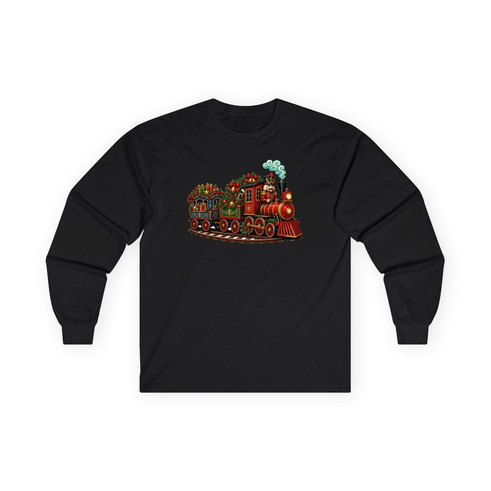 Nutcracker Driving Christmas Train personalised long sleeve Christmas T-shirt in black