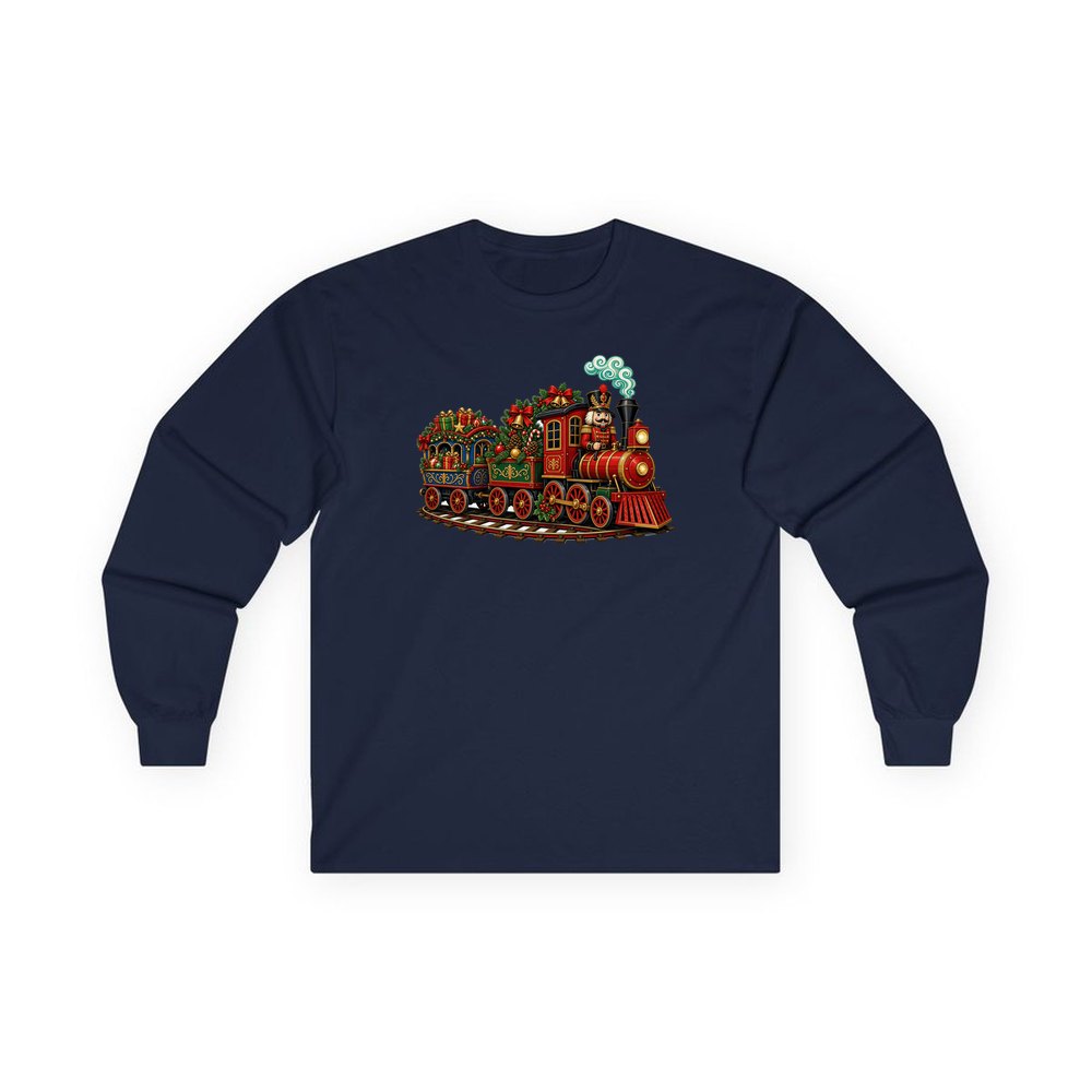 Nutcracker Driving Christmas Train personalised long sleeve Christmas T-shirt in navy