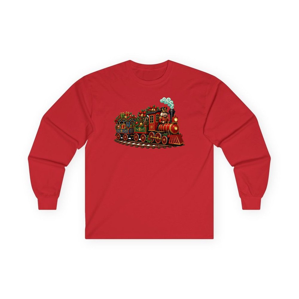 Nutcracker Driving Christmas Train personalised long sleeve Christmas T-shirt in red