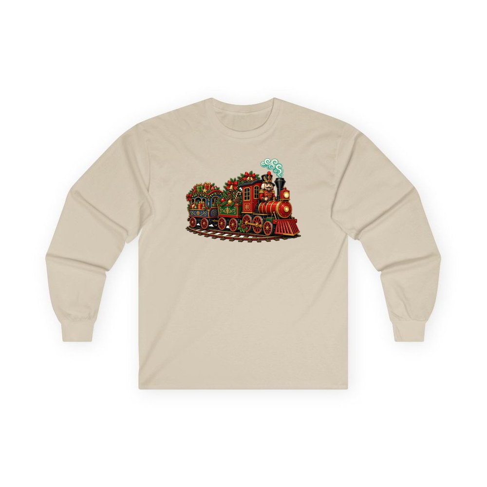 Nutcracker Driving Christmas Train personalised long sleeve Christmas T-shirt in sand