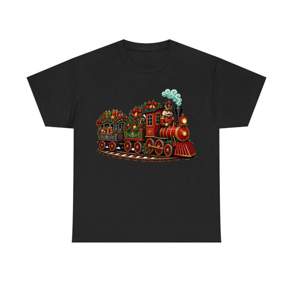 Nutcracker Driving Christmas Train personalised Christmas T-shirt in black