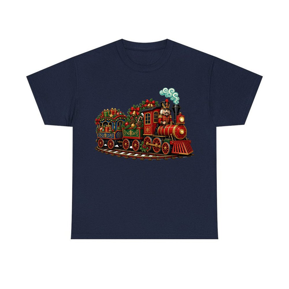 Nutcracker Driving Christmas Train personalised Christmas T-shirt in navy