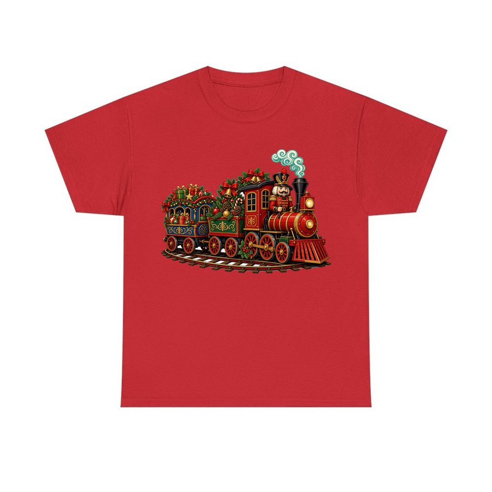 Nutcracker Driving Christmas Train personalised Christmas T-shirt in red