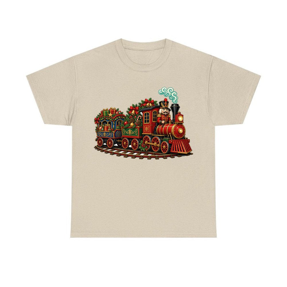 Nutcracker Driving Christmas Train personalised Christmas T-shirt in sand