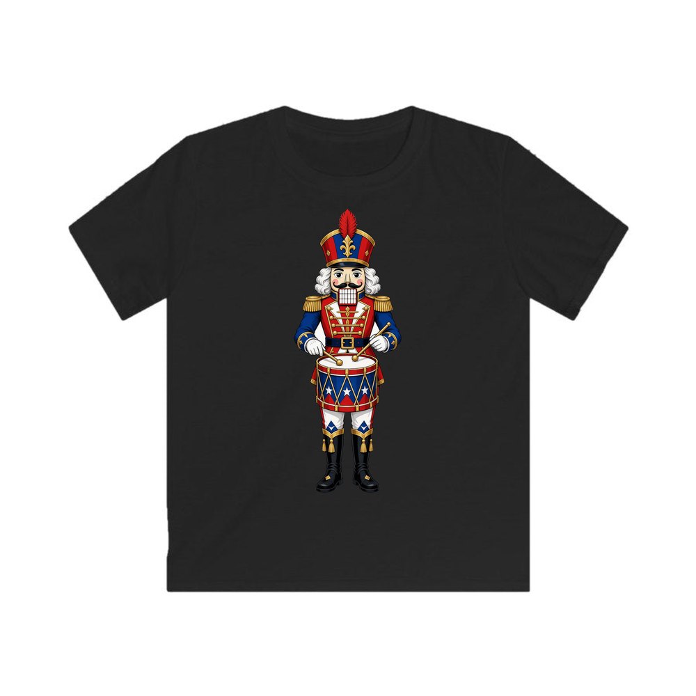 Blue Coat Nutcracker Drummer personalised kids Christmas tee in black