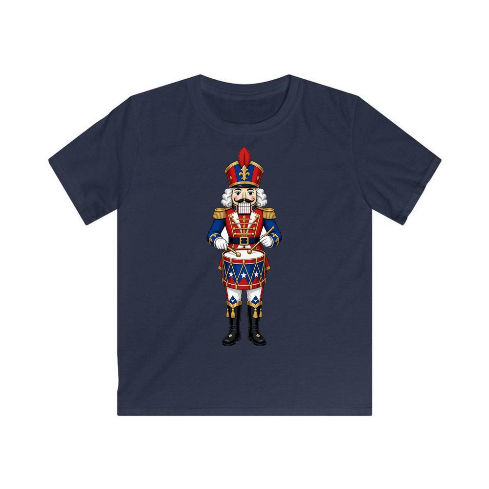 Blue Coat Nutcracker Drummer personalised kids Christmas tee in navy