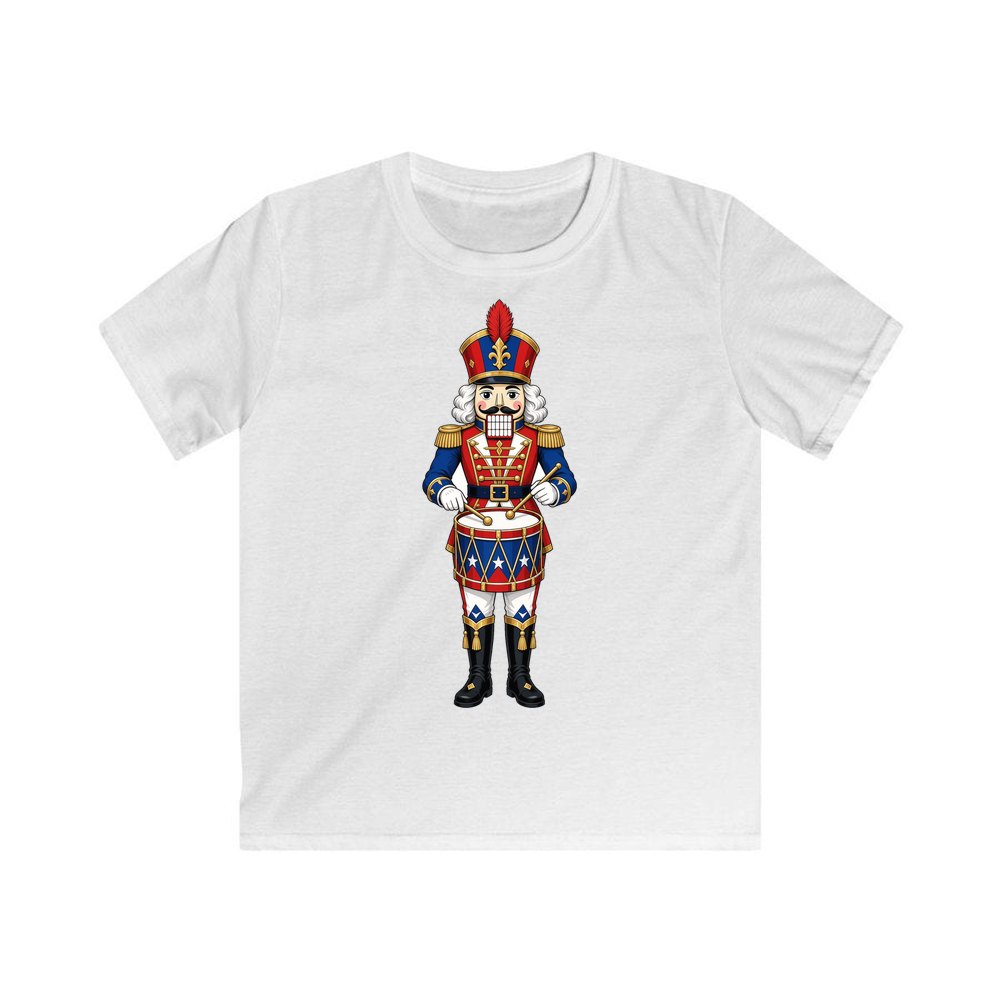 Blue Coat Nutcracker Drummer personalised kids Christmas tee in white