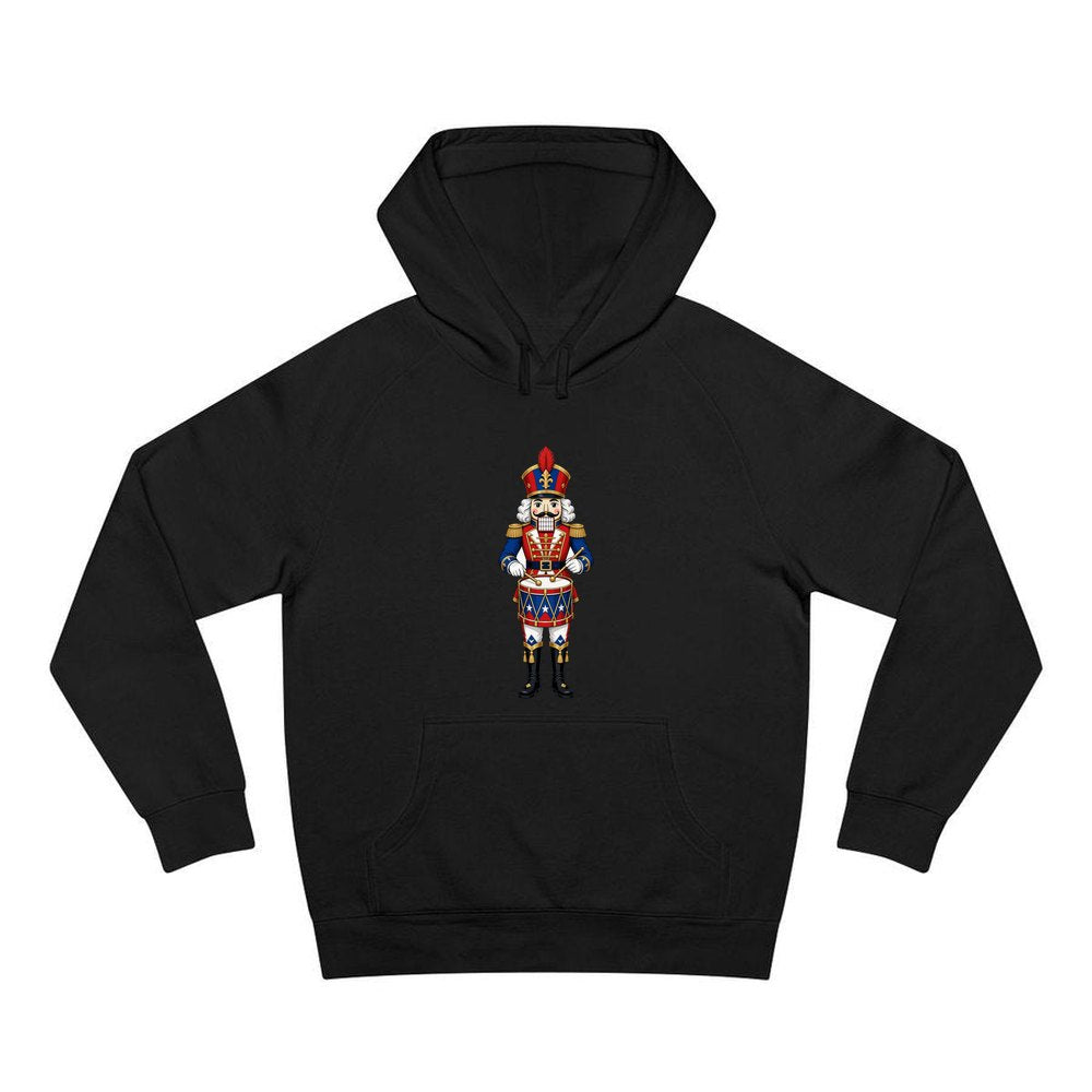 Blue Coat Nutcracker Drummer personalised Christmas hoodie in black