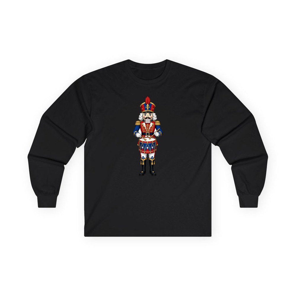 Blue Coat Nutcracker Drummer personalised long sleeve Christmas T-shirt in black