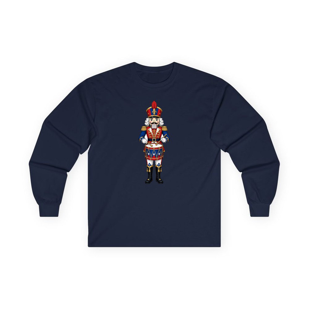 Blue Coat Nutcracker Drummer personalised long sleeve Christmas T-shirt in navy