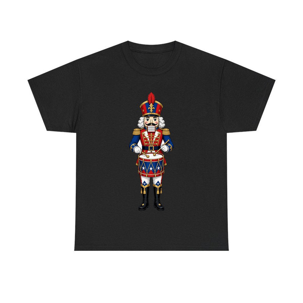 Blue Coat Nutcracker Drummer personalised Christmas T-shirt in black
