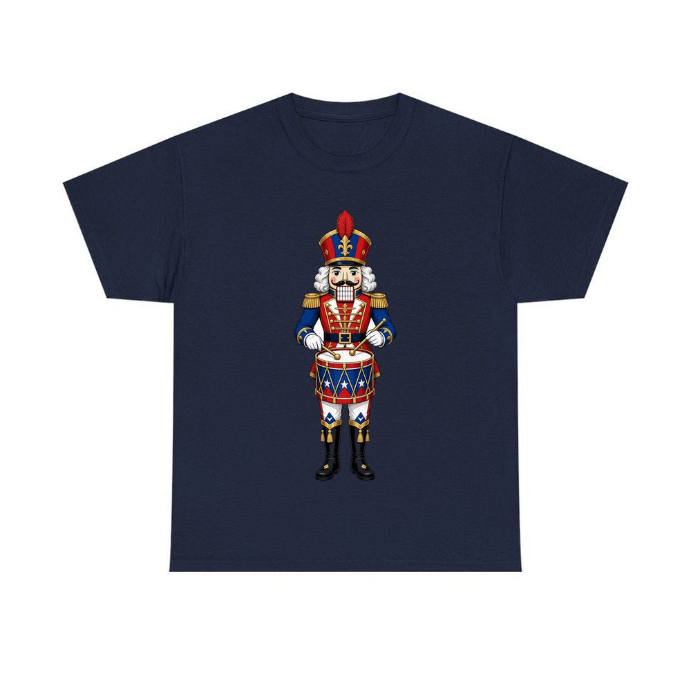 Blue Coat Nutcracker Drummer personalised Christmas T-shirt in navy