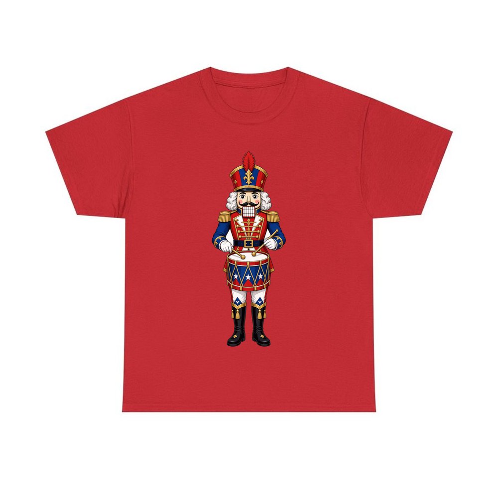 Blue Coat Nutcracker Drummer personalised Christmas T-shirt in red
