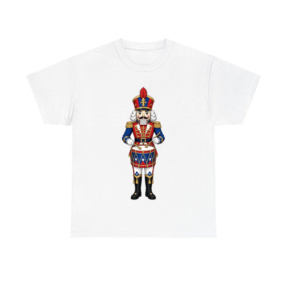 Blue Coat Nutcracker Drummer personalised Christmas T-shirt in white