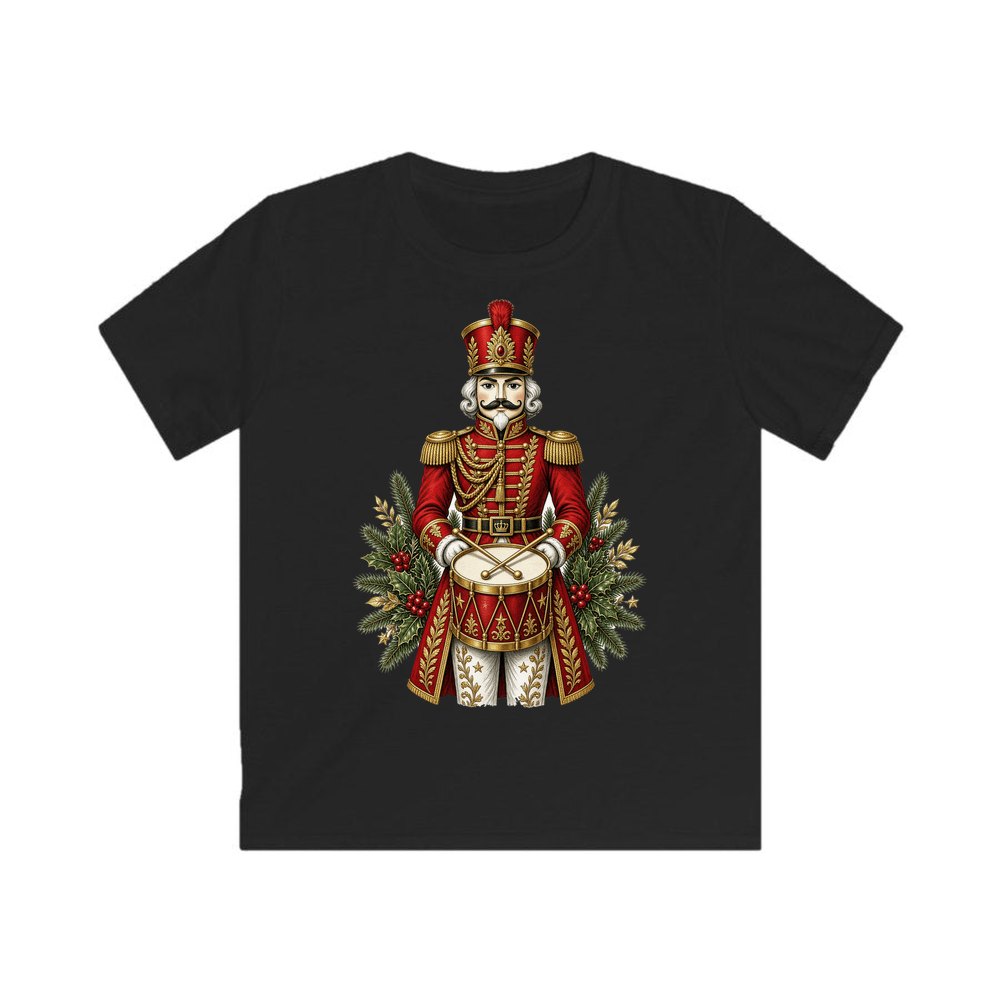Nutcracker Drummer Soldier personalised kids Christmas tee in black