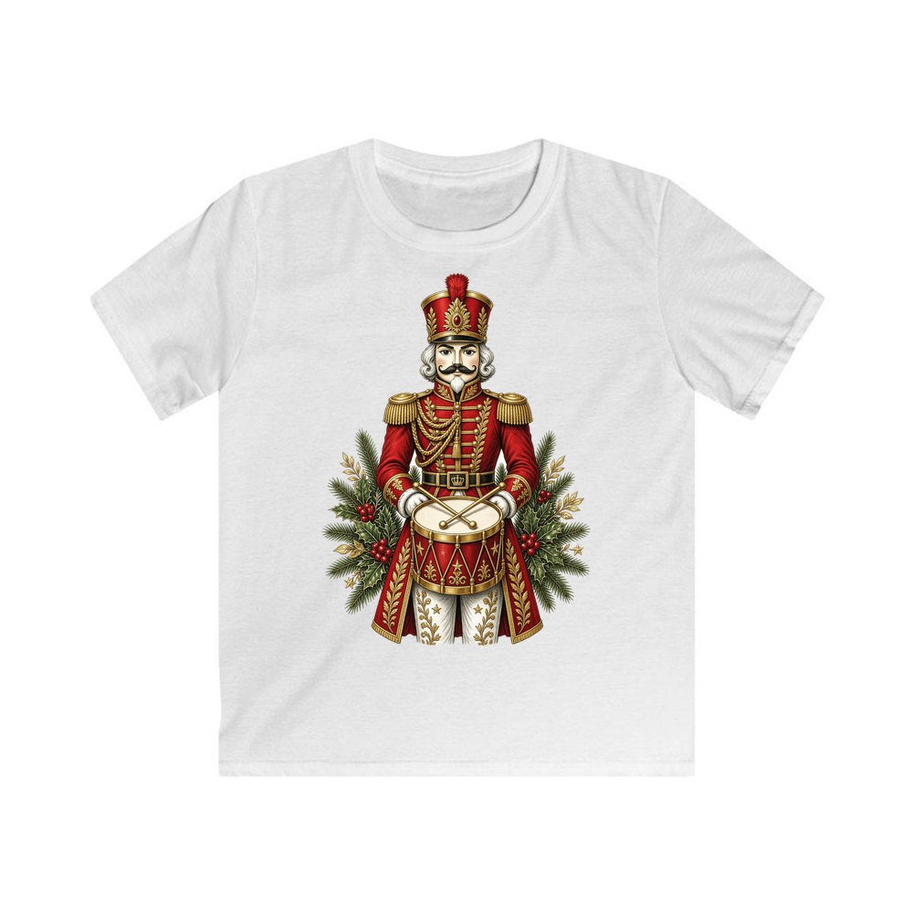 Nutcracker Drummer Soldier personalised kids Christmas tee in white