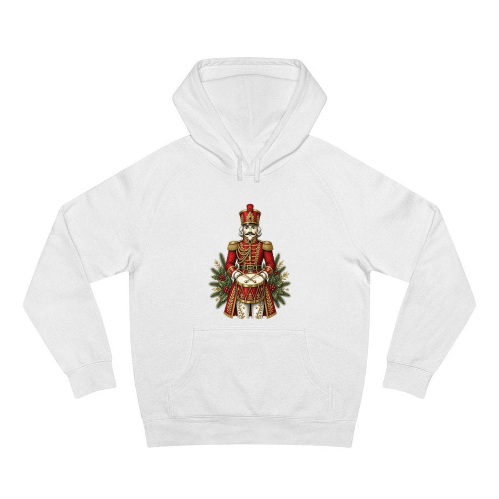 Nutcracker Drummer Soldier personalised Christmas hoodie in white