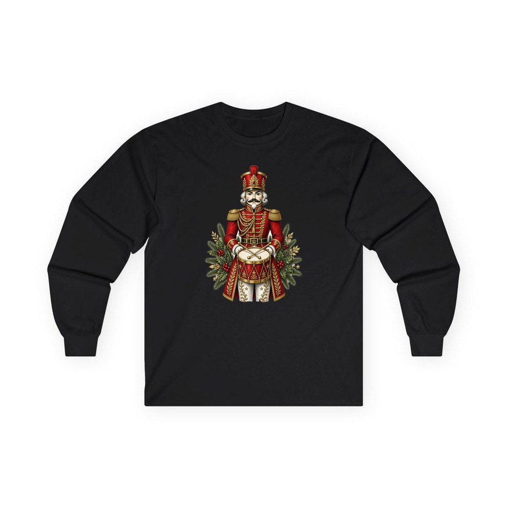 Nutcracker Drummer Soldier personalised long sleeve Christmas T-shirt in black