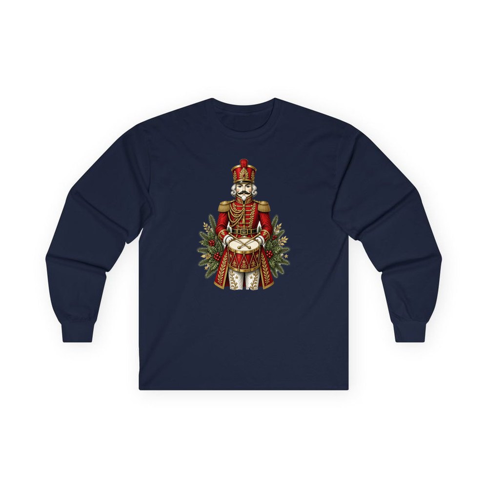 Nutcracker Drummer Soldier personalised long sleeve Christmas T-shirt in navy