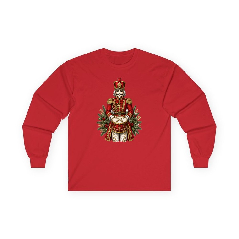 Nutcracker Drummer Soldier personalised long sleeve Christmas T-shirt in red