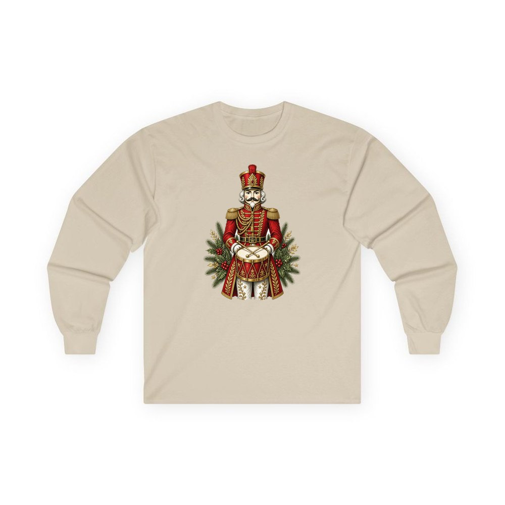 Nutcracker Drummer Soldier personalised long sleeve Christmas T-shirt in sand