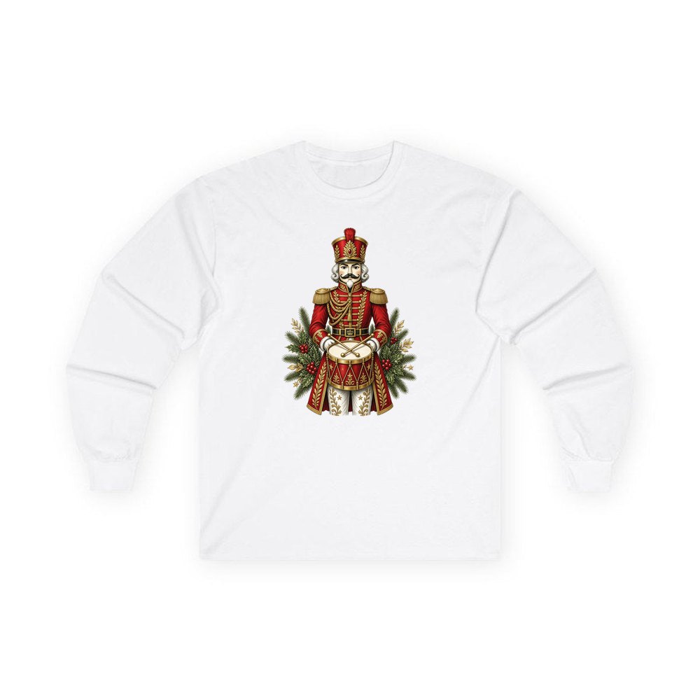 Nutcracker Drummer Soldier personalised long sleeve Christmas T-shirt in white
