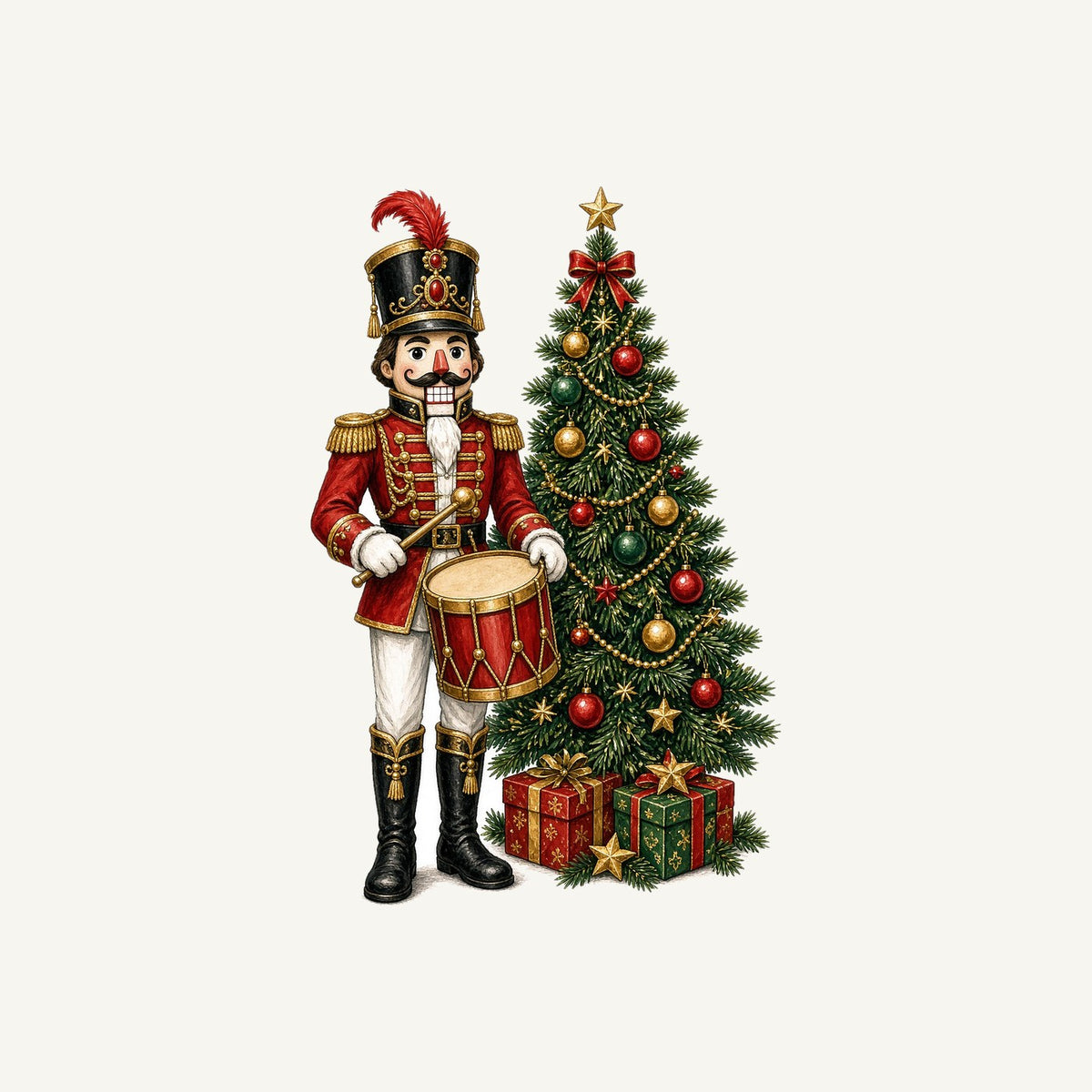 Nutcracker Drummer with Tree Personalised Kids Tee and Baby Bodysuit