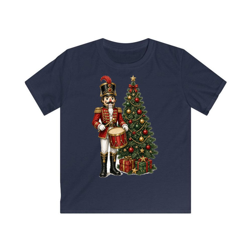 Nutcracker Drummer with Tree personalised kids Christmas tee in navy