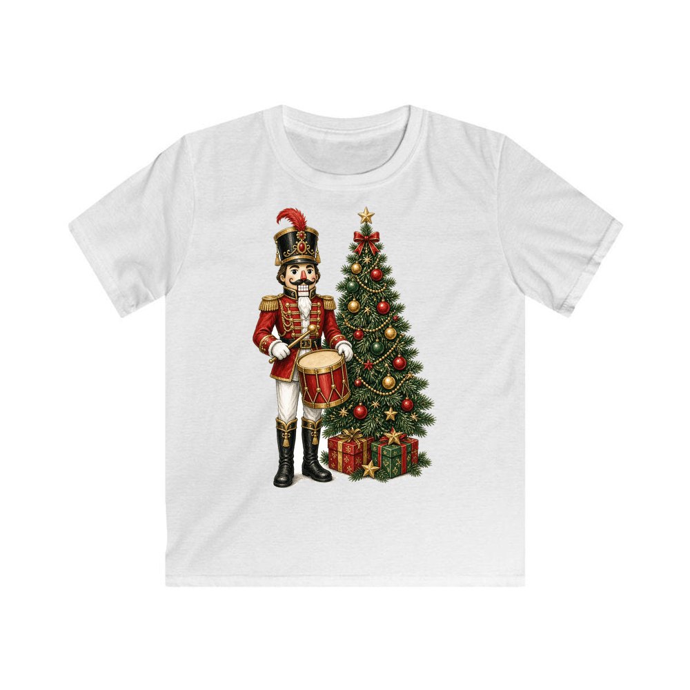 Nutcracker Drummer with Tree personalised kids Christmas tee in white