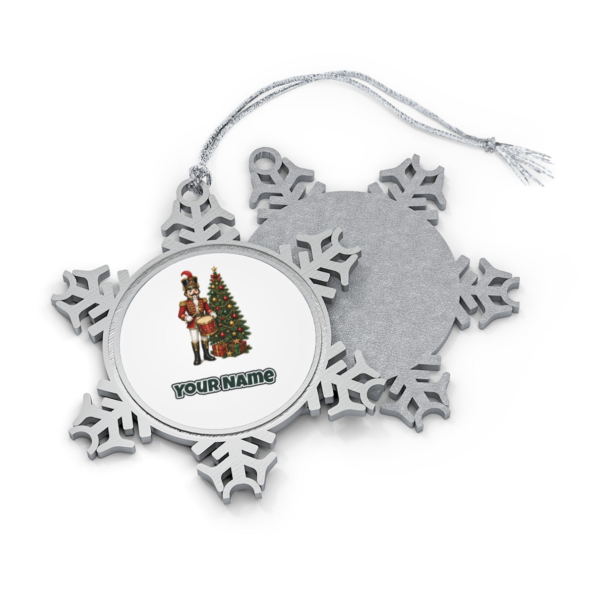 Nutcracker Drummer with Tree Personalised Pewter Christmas Ornament