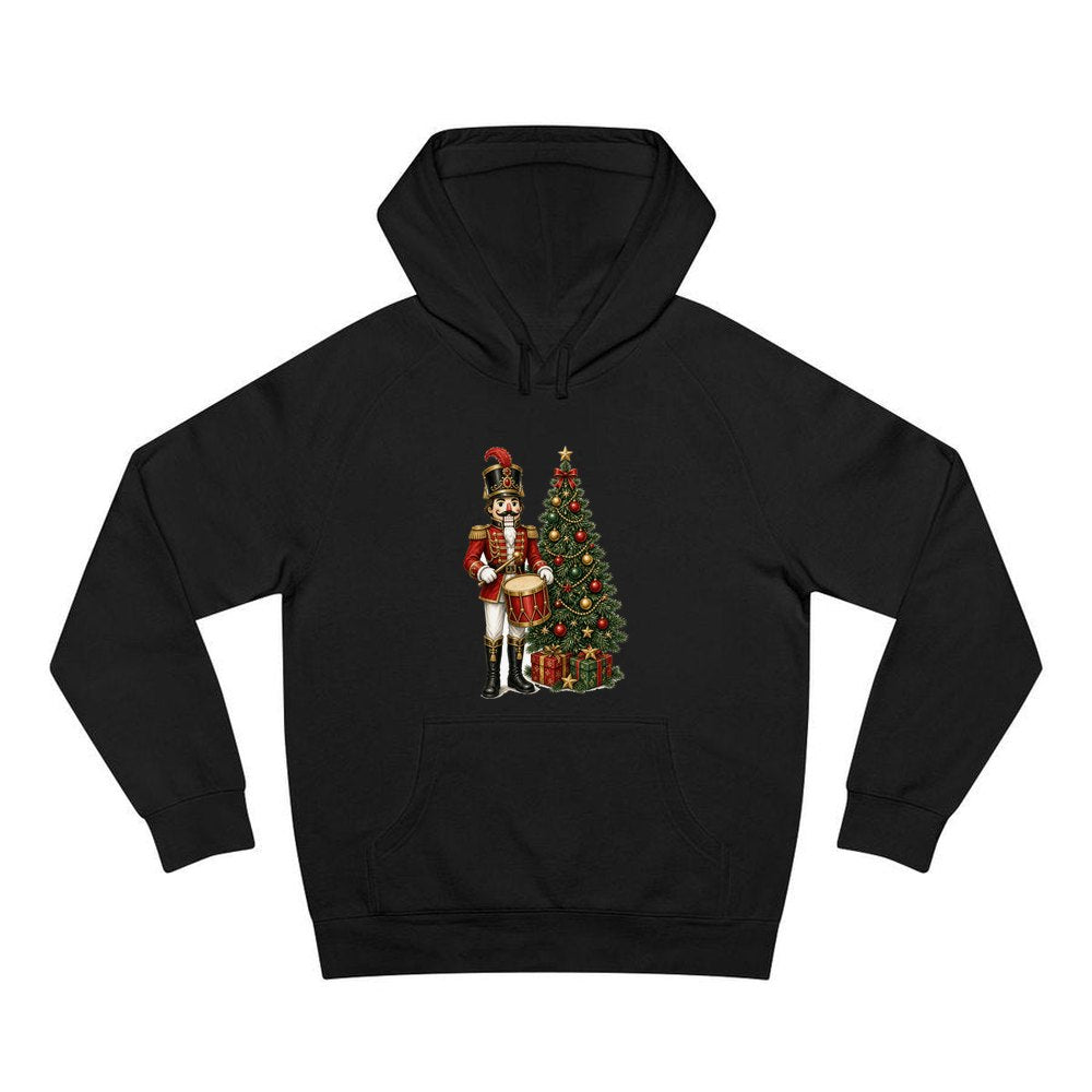 Nutcracker Drummer with Tree personalised Christmas hoodie in black