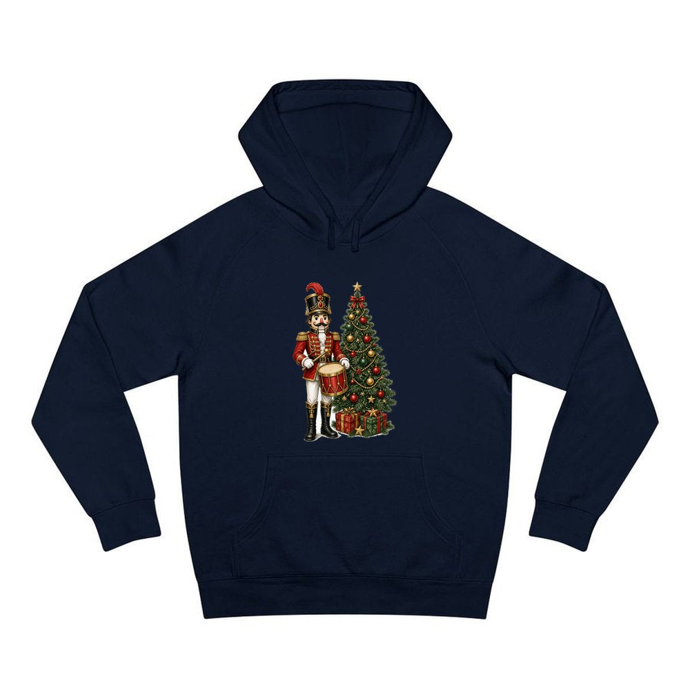 Nutcracker Drummer with Tree personalised Christmas hoodie in navy