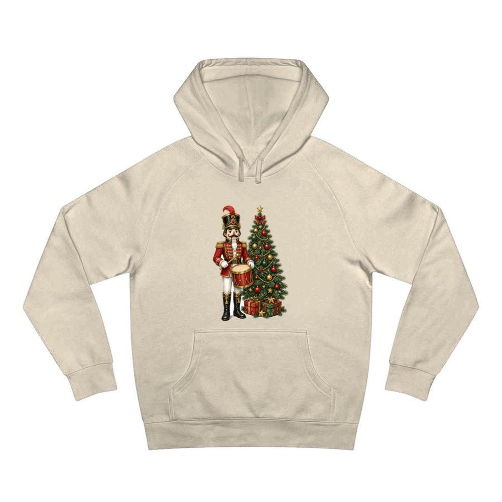 Nutcracker Drummer with Tree personalised Christmas hoodie in sand