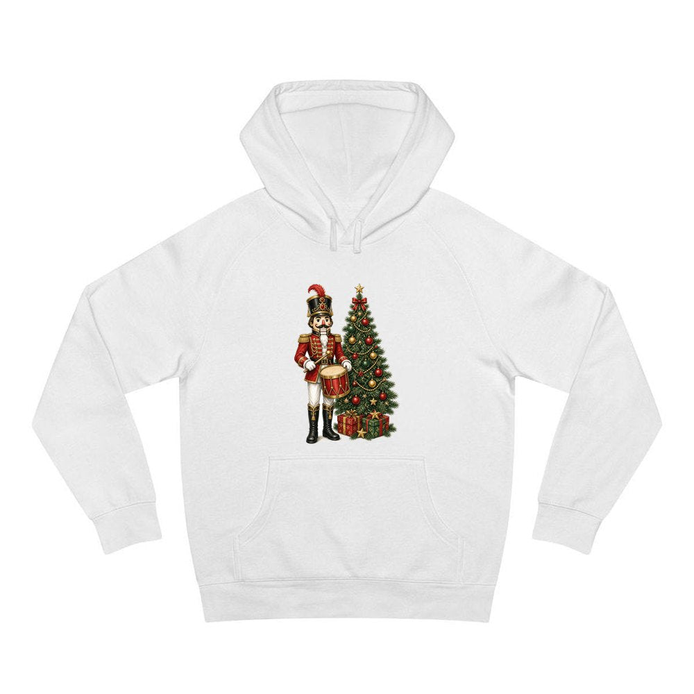 Nutcracker Drummer with Tree personalised Christmas hoodie in white