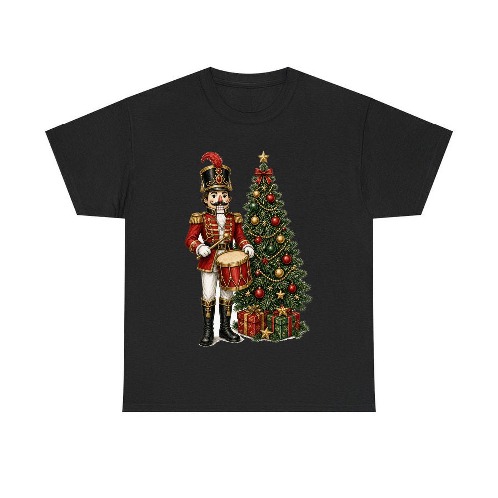 Nutcracker Drummer with Tree personalised Christmas T-shirt in black