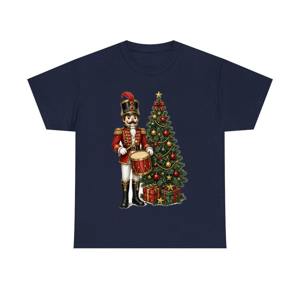 Nutcracker Drummer with Tree personalised Christmas T-shirt in navy