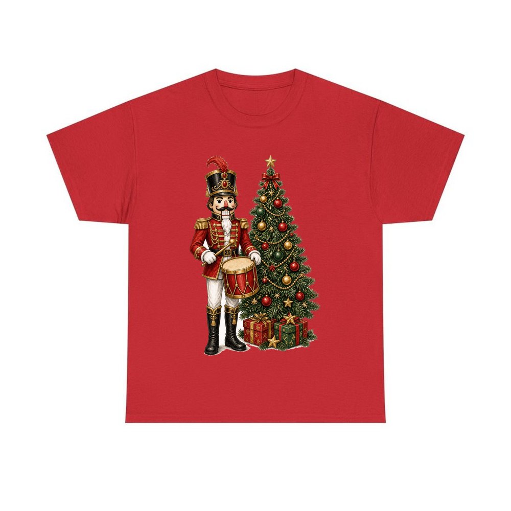 Nutcracker Drummer with Tree personalised Christmas T-shirt in red