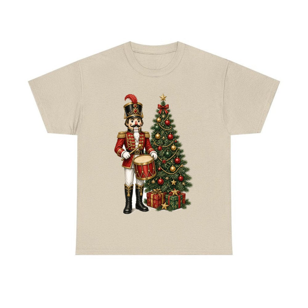 Nutcracker Drummer with Tree personalised Christmas T-shirt in sand