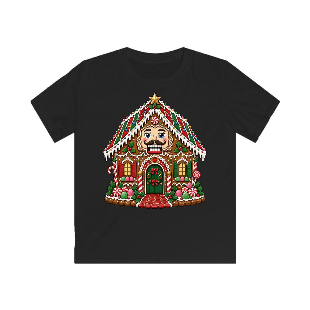 Nutcracker Gingerbread House personalised kids Christmas tee in black