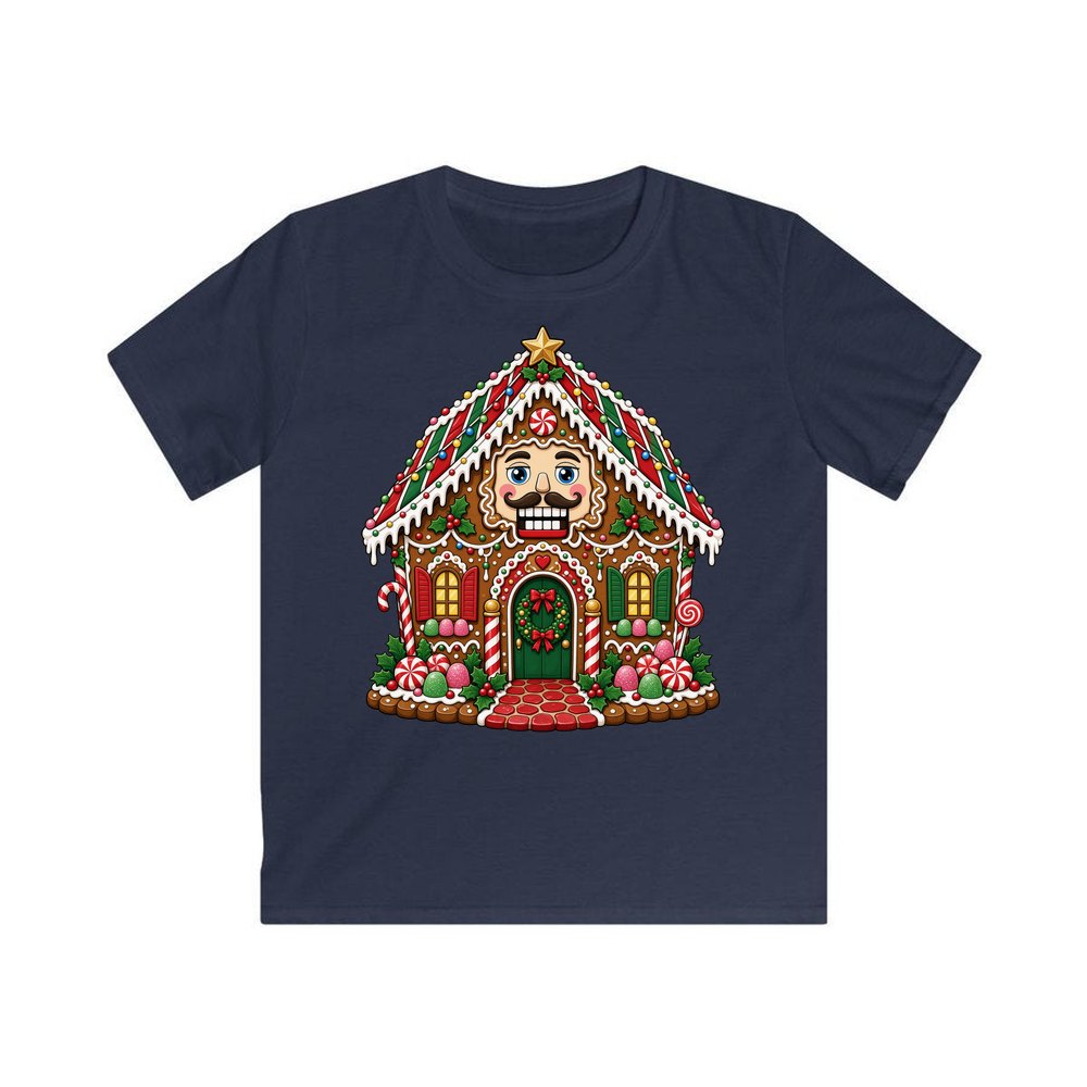 Nutcracker Gingerbread House personalised kids Christmas tee in navy