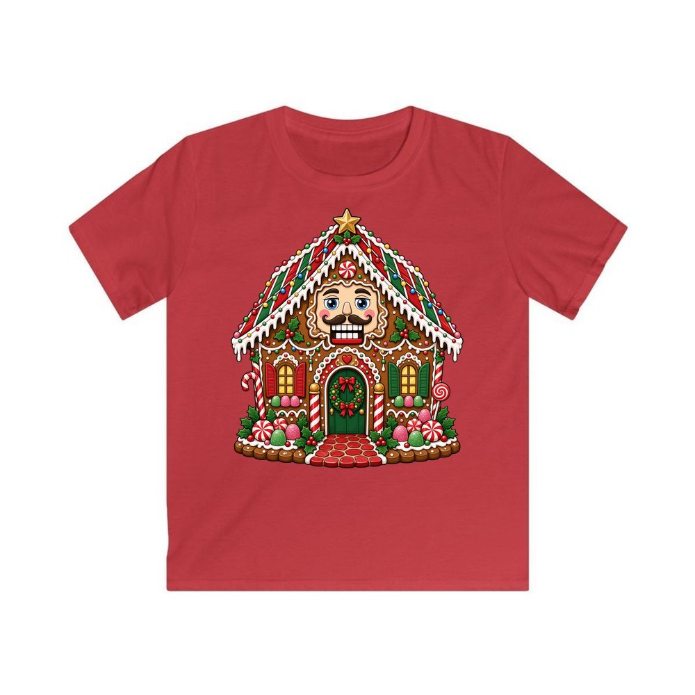 Nutcracker Gingerbread House personalised kids Christmas tee in red