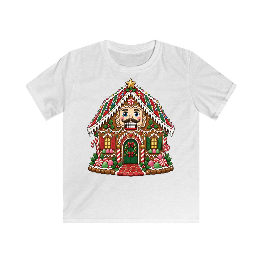 Nutcracker Gingerbread House personalised kids Christmas tee in white