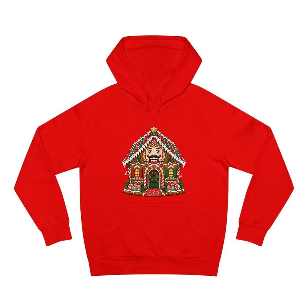 Nutcracker Gingerbread House personalised Christmas hoodie in red