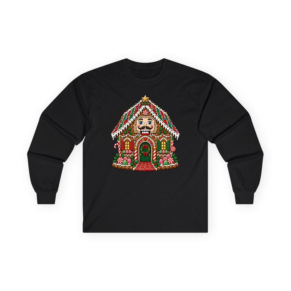 Nutcracker Gingerbread House personalised long sleeve Christmas T-shirt in black