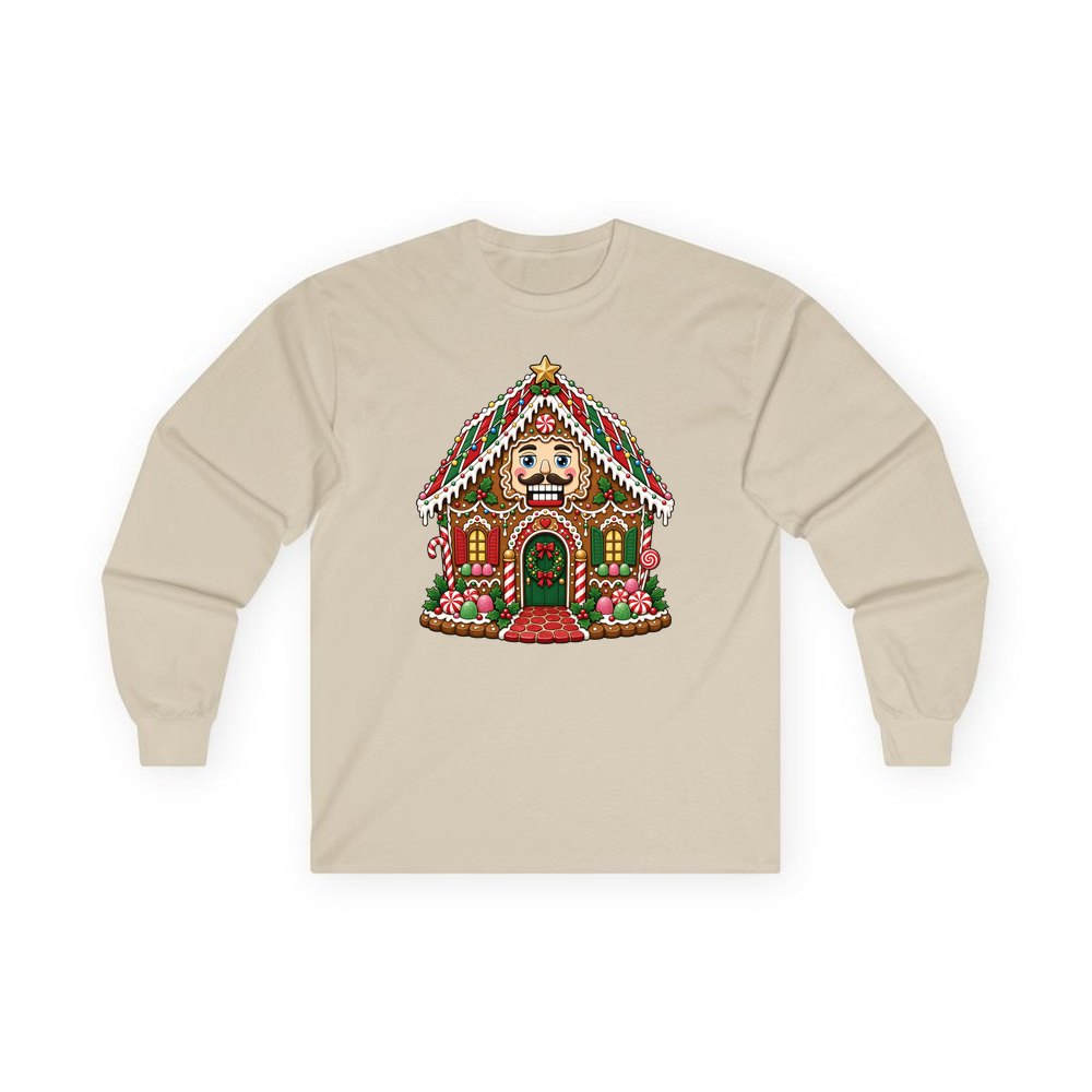 Nutcracker Gingerbread House personalised long sleeve Christmas T-shirt in sand
