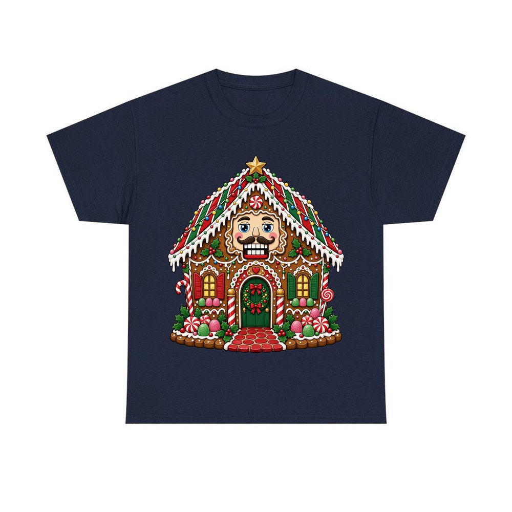 Nutcracker Gingerbread House personalised Christmas T-shirt in navy