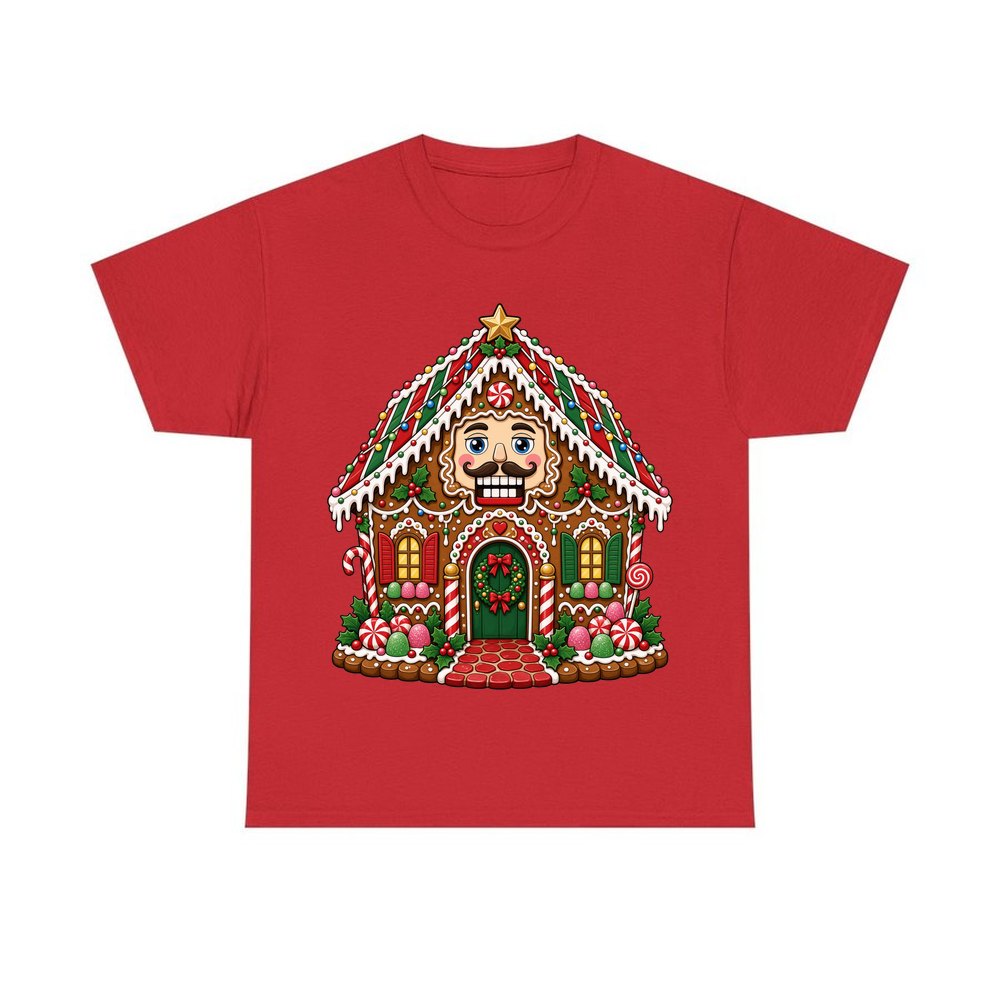 Nutcracker Gingerbread House personalised Christmas T-shirt in red