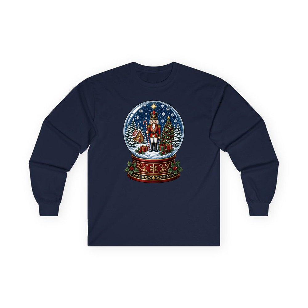 Nutcracker Snow Globe personalised long sleeve Christmas T-shirt in navy