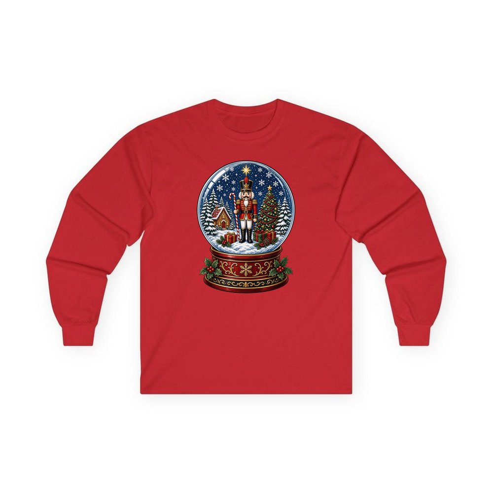Nutcracker Snow Globe personalised long sleeve Christmas T-shirt in red